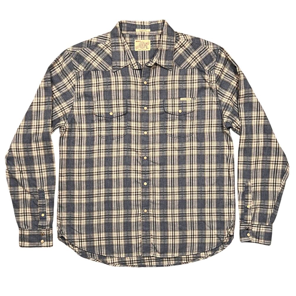 Lucky Brand Classic Fit Blue White Plaid Pearl Snap Western Shirt Men Size Large